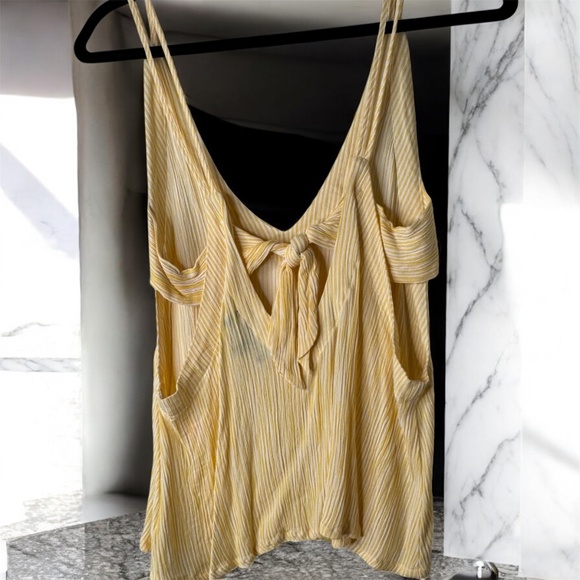 Lulu's Tank Top Small Yellow White Stripes Stripe BowTie BRAND NEW Double Straps - Picture 2 of 3